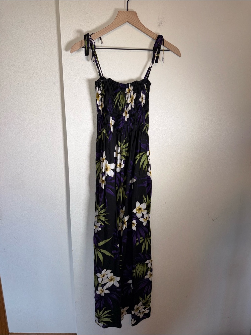 VINTAGE PARADISE BAY Hawaiian sleeveless smocked bodice cotton maxi dress M